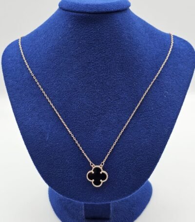 Van cleef modeli tek yapraklı büyük yonca doğal taş siyah vca rose kolye