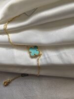 Van cleef modeli tek yapraklı büyük yonca doğal taş turkuaz vca gold bileklik