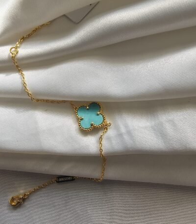 Van cleef modeli tek yapraklı büyük yonca doğal taş turkuaz vca gold bileklik
