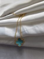 Van cleef modeli tek yapraklı büyük yonca doğal taş turkuaz vca gold bileklik
