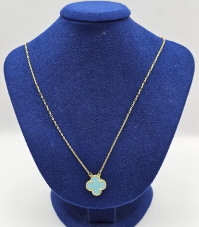 Van cleef modeli tek yapraklı büyük yonca doğal taş turkuaz vca gold kolye