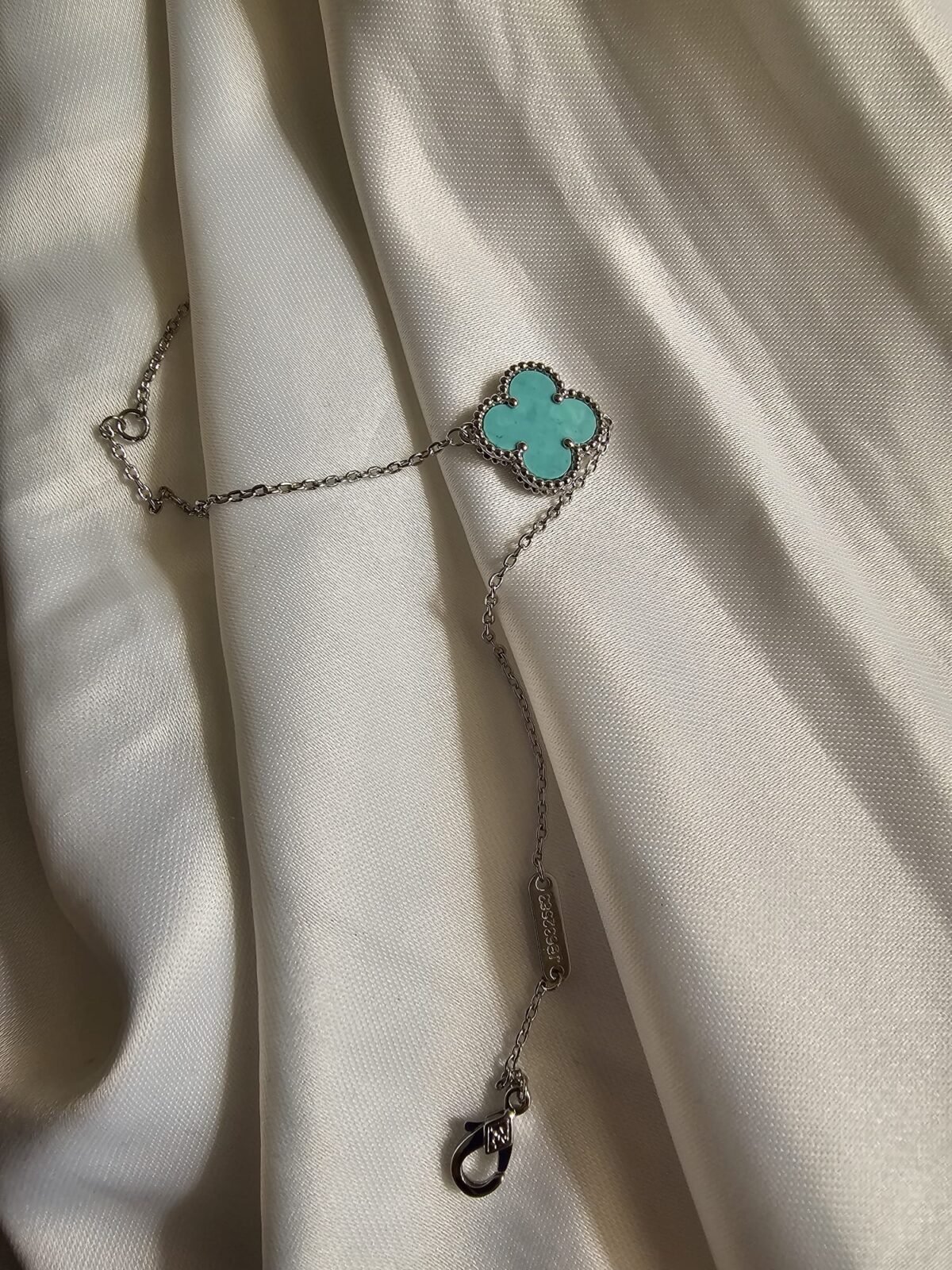 Van cleef modeli tek yapraklı büyük yonca doğal taş turkuaz vca gümüş bileklik
