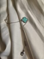 Van cleef modeli tek yapraklı büyük yonca doğal taş turkuaz vca gümüş bileklik