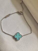 Van cleef modeli tek yapraklı büyük yonca doğal taş turkuaz vca gümüş bileklik