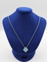Van cleef modeli tek yapraklı büyük yonca doğal taş turkuaz vca gümüş kolye