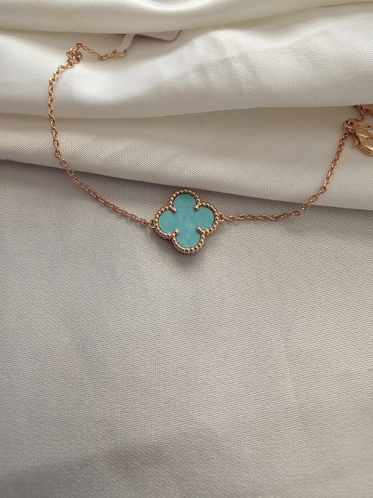 Van cleef modeli tek yapraklı büyük yonca doğal taş turkuaz vca rose bileklik