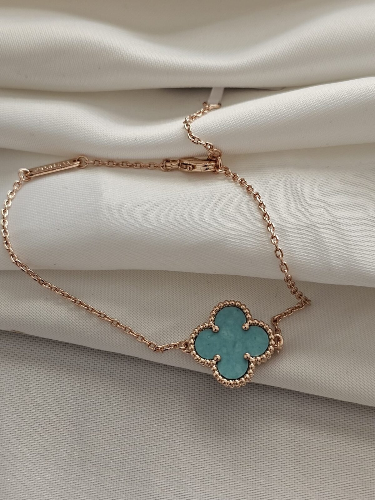 Van cleef modeli tek yapraklı büyük yonca doğal taş turkuaz vca rose bileklik