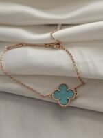 Van cleef modeli tek yapraklı büyük yonca doğal taş turkuaz vca rose bileklik