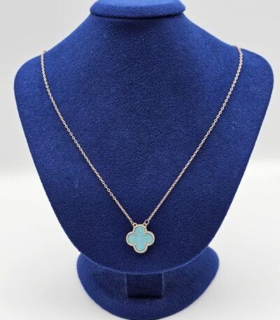 Van cleef modeli tek yapraklı büyük yonca doğal taş turkuaz vca rose kolye