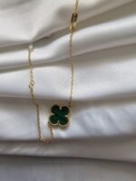 Van cleef modeli tek yapraklı büyük yonca doğal taş zümrüt yeşili vca gold bileklik