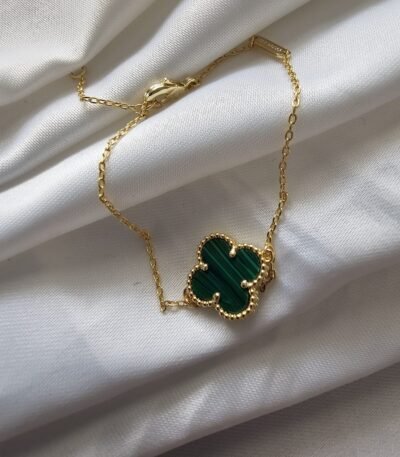Van cleef modeli tek yapraklı büyük yonca doğal taş zümrüt yeşili vca gold bileklik