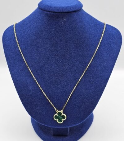 Van cleef modeli tek yapraklı büyük yonca doğal taş zümrüt yeşili vca gold kolye