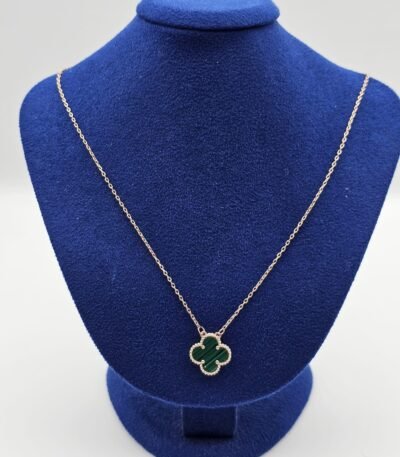 Van cleef modeli tek yapraklı büyük yonca doğal taş zümrüt yeşili vca rose kolye
