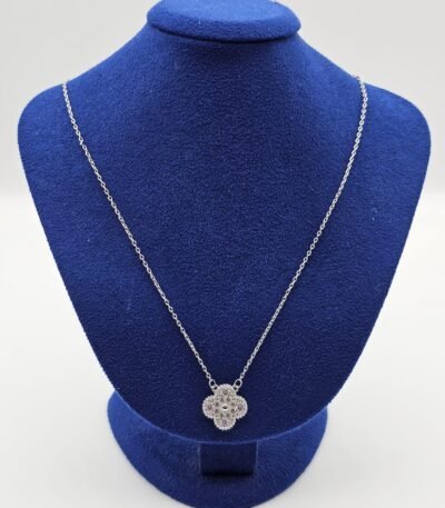 Van cleef modeli tek yapraklı büyük yonca taşlı vca gümüş kolye