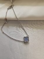 Van cleef modeli tek yapraklı küçük yonca doğal taş açık mavi vca gümüş bileklik