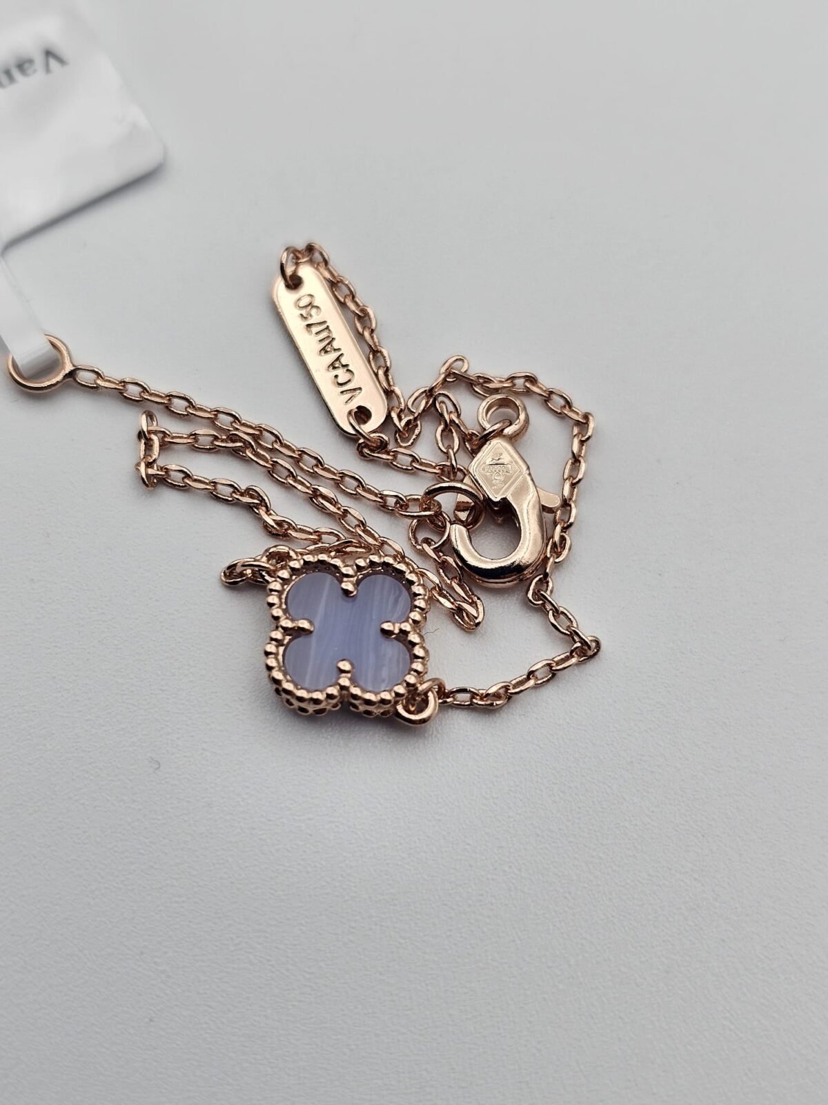 Van cleef modeli tek yapraklı küçük yonca doğal taş açık mavi vca rose bileklik