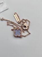 Van cleef modeli tek yapraklı küçük yonca doğal taş açık mavi vca rose bileklik