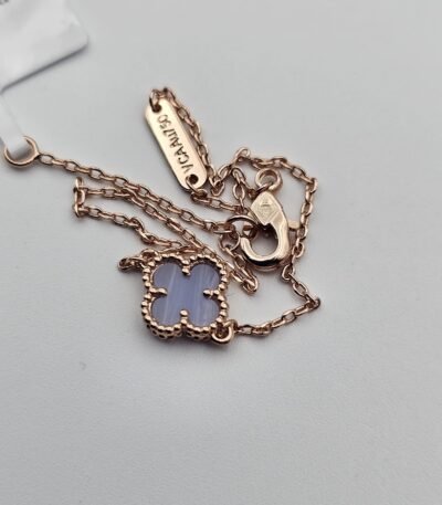 Van cleef modeli tek yapraklı küçük yonca doğal taş açık mavi vca rose bileklik