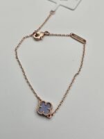 Van cleef modeli tek yapraklı küçük yonca doğal taş açık mavi vca rose bileklik