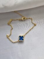 Van cleef modeli tek yapraklı küçük yonca doğal taş mavi vca gold bileklik