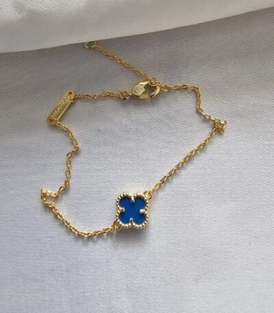 Van cleef modeli tek yapraklı küçük yonca doğal taş mavi vca gold bileklik