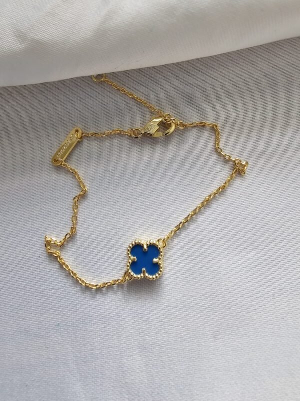 Van cleef modeli tek yapraklı küçük yonca doğal taş mavi vca gold bileklik