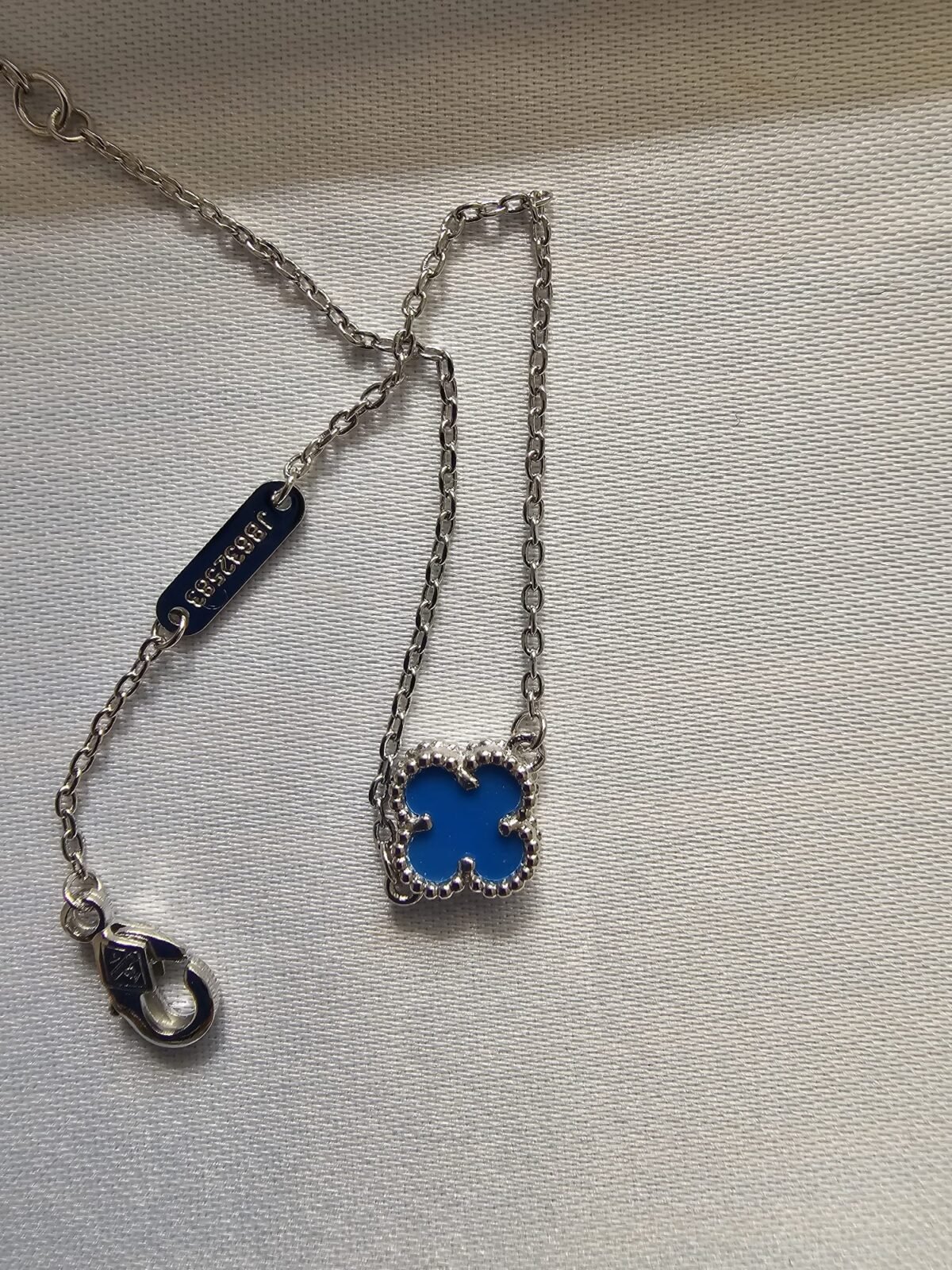 Van cleef modeli tek yapraklı küçük yonca doğal taş mavi vca gümüş bileklik