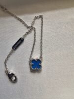 Van cleef modeli tek yapraklı küçük yonca doğal taş mavi vca gümüş bileklik