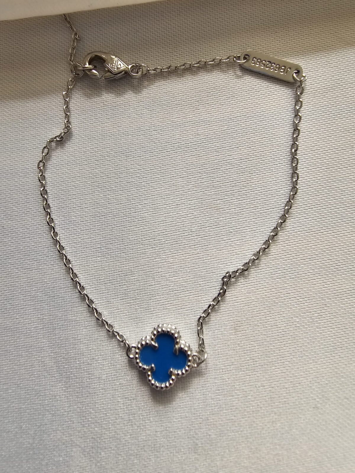 Van cleef modeli tek yapraklı küçük yonca doğal taş mavi vca gümüş bileklik