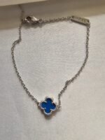 Van cleef modeli tek yapraklı küçük yonca doğal taş mavi vca gümüş bileklik