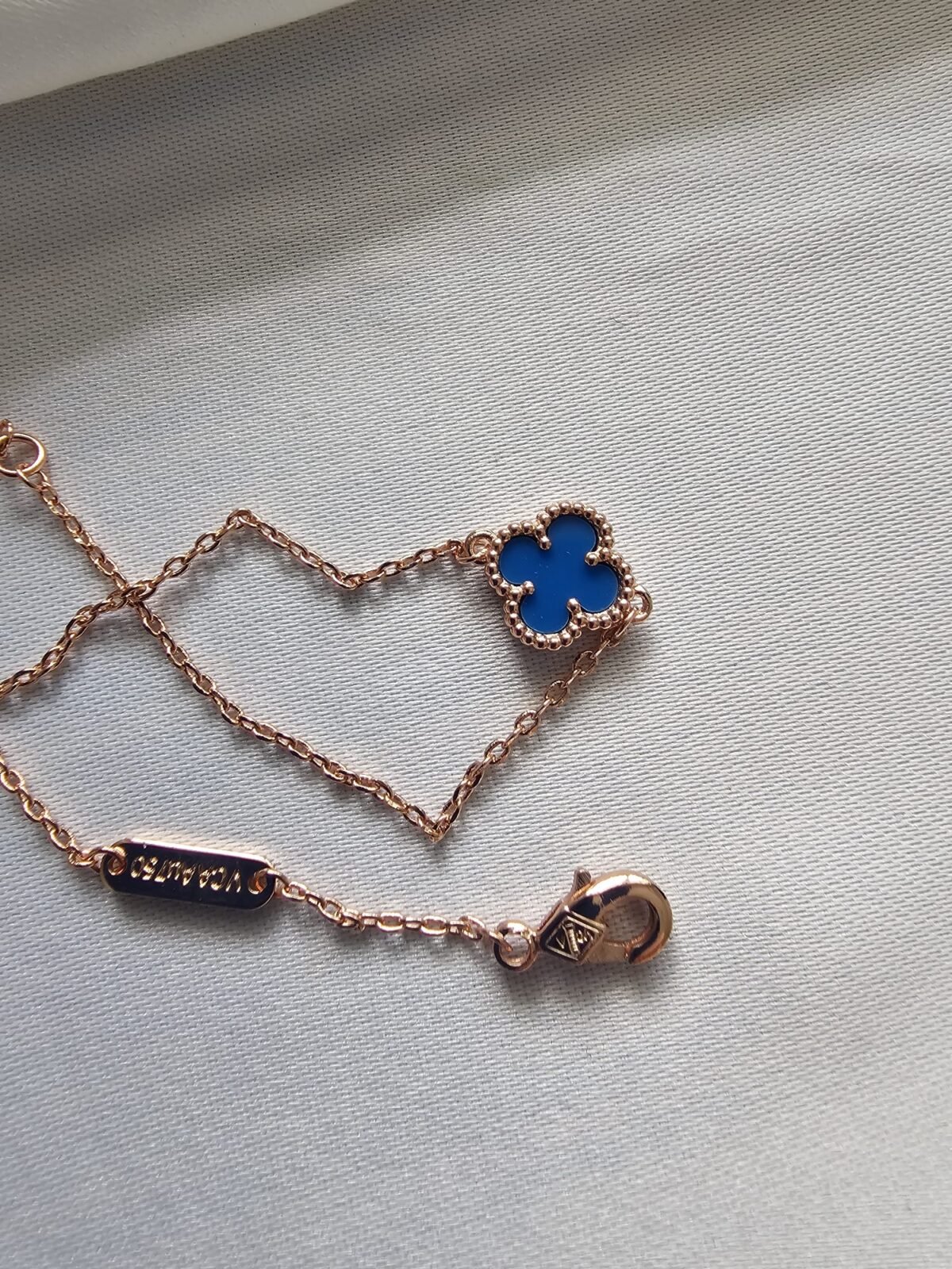 Van cleef modeli tek yapraklı küçük yonca doğal taş mavi vca rose bileklik