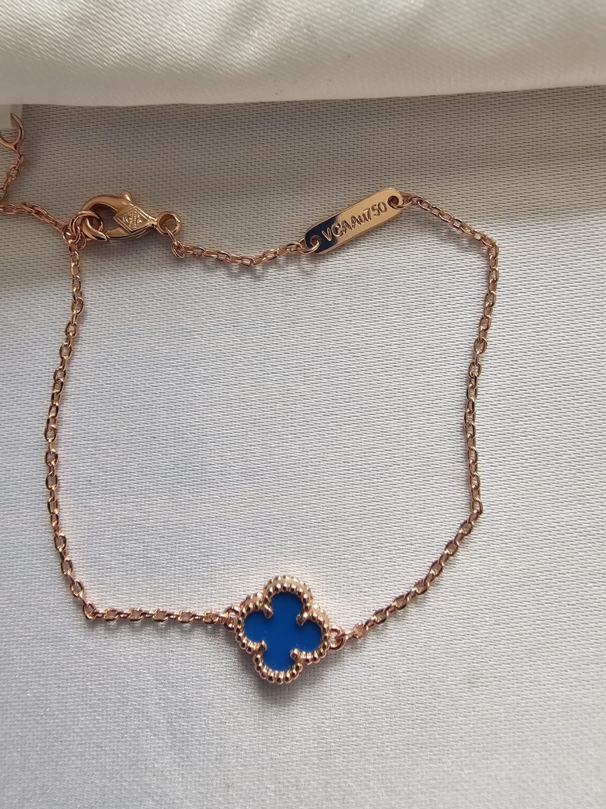 Van cleef modeli tek yapraklı küçük yonca doğal taş mavi vca rose bileklik