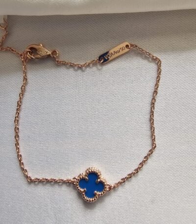 Van cleef modeli tek yapraklı küçük yonca doğal taş mavi vca rose bileklik