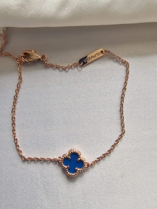 Van cleef modeli tek yapraklı küçük yonca doğal taş mavi vca rose bileklik