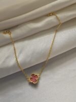 Van cleef modeli tek yapraklı küçük yonca doğal taş pembe vca gold bileklik