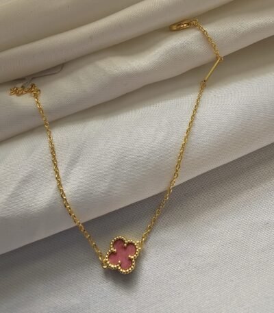Van cleef modeli tek yapraklı küçük yonca doğal taş pembe vca gold bileklik