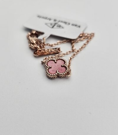 Van cleef modeli tek yapraklı küçük yonca doğal taş pembe vca rose bileklik