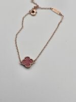 Van cleef modeli tek yapraklı küçük yonca doğal taş pembe vca rose bileklik