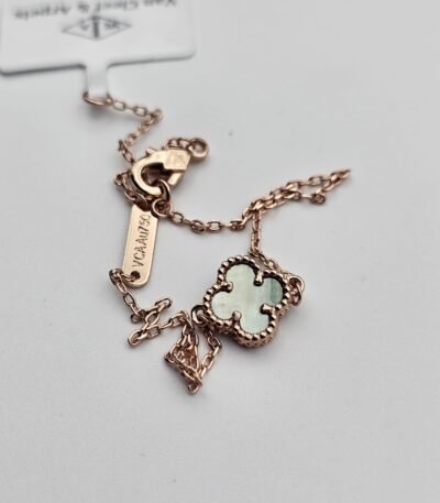Van cleef modeli tek yapraklı küçük yonca doğal taş sedef gri vca rose bileklik