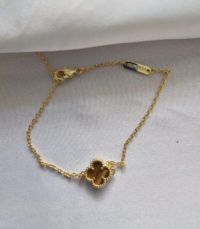 Van cleef modeli tek yapraklı küçük yonca doğal taş sedef kehribar vca gold bileklik