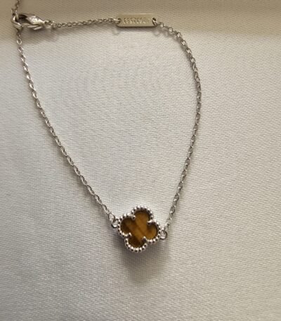 Van cleef modeli tek yapraklı küçük yonca doğal taş sedef kehribar vca gümüş bileklik