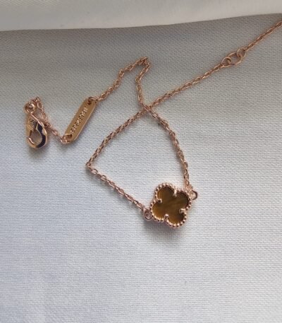 Van cleef modeli tek yapraklı küçük yonca doğal taş sedef kehribar vca rose bileklik