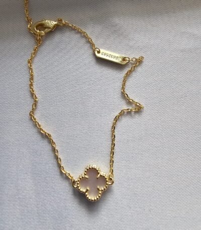 Van cleef modeli tek yapraklı küçük yonca doğal taş sedef pembe vca gold bileklik