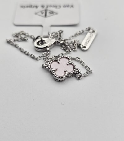 Van cleef modeli tek yapraklı küçük yonca doğal taş sedef pembe vca gümüş bileklik