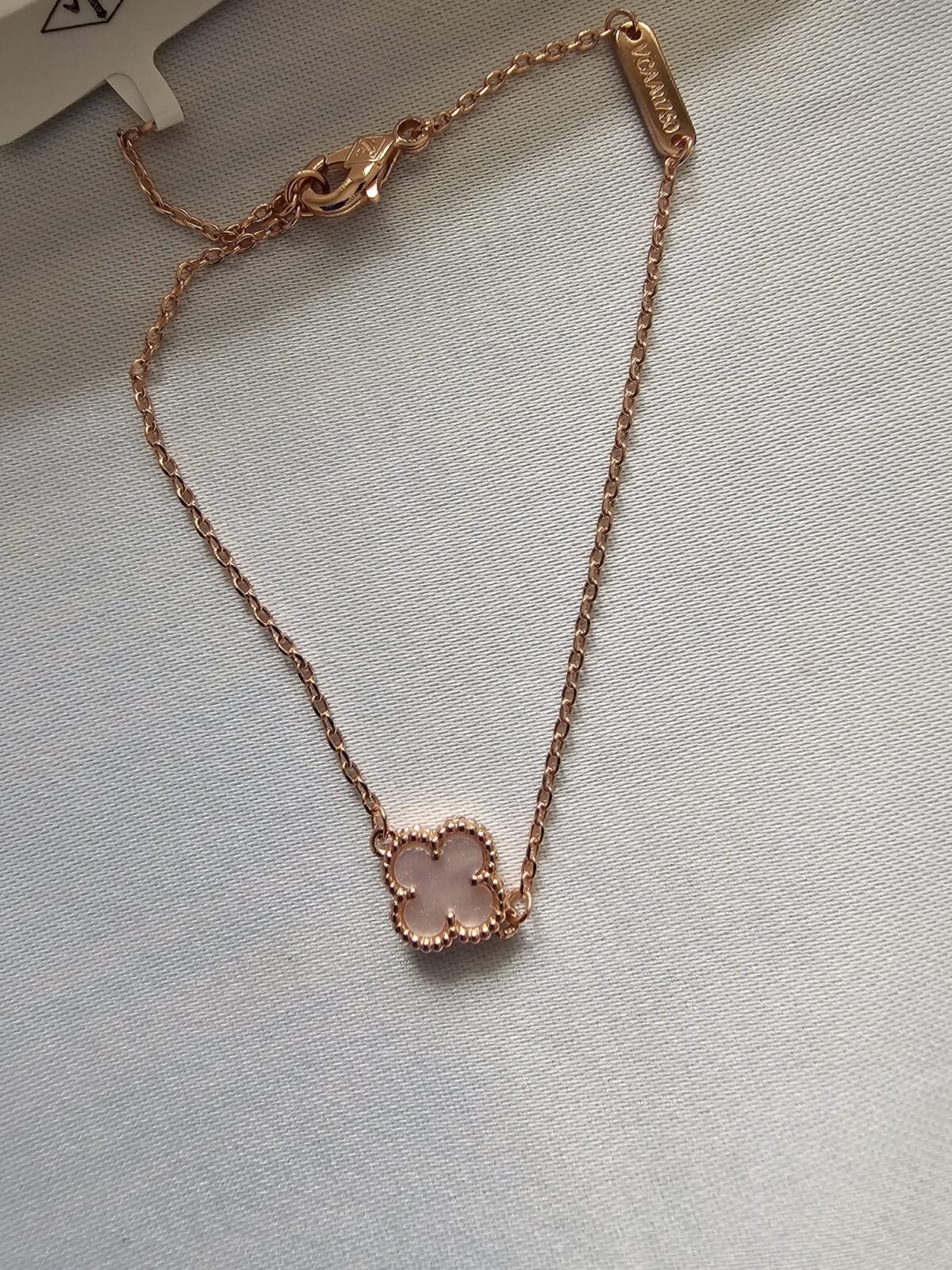 Van cleef modeli tek yapraklı küçük yonca doğal taş sedef pembe vca rose bileklik