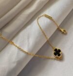 Van cleef modeli tek yapraklı küçük yonca doğal taş siyah vca gold bileklik