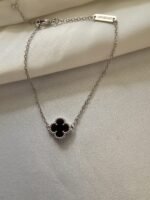 Van cleef modeli tek yapraklı küçük yonca doğal taş siyah vca gümüş bileklik
