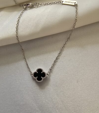 Van cleef modeli tek yapraklı küçük yonca doğal taş siyah vca gümüş bileklik