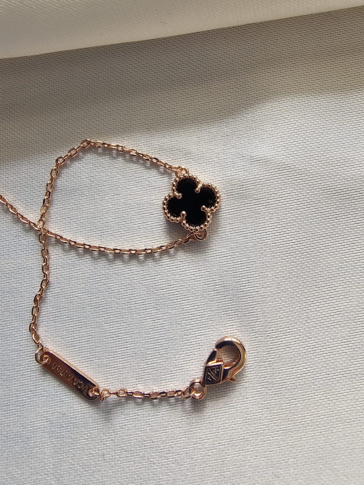 Van cleef modeli tek yapraklı küçük yonca doğal taş siyah vca rose bileklik