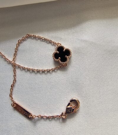 Van cleef modeli tek yapraklı küçük yonca doğal taş siyah vca rose bileklik